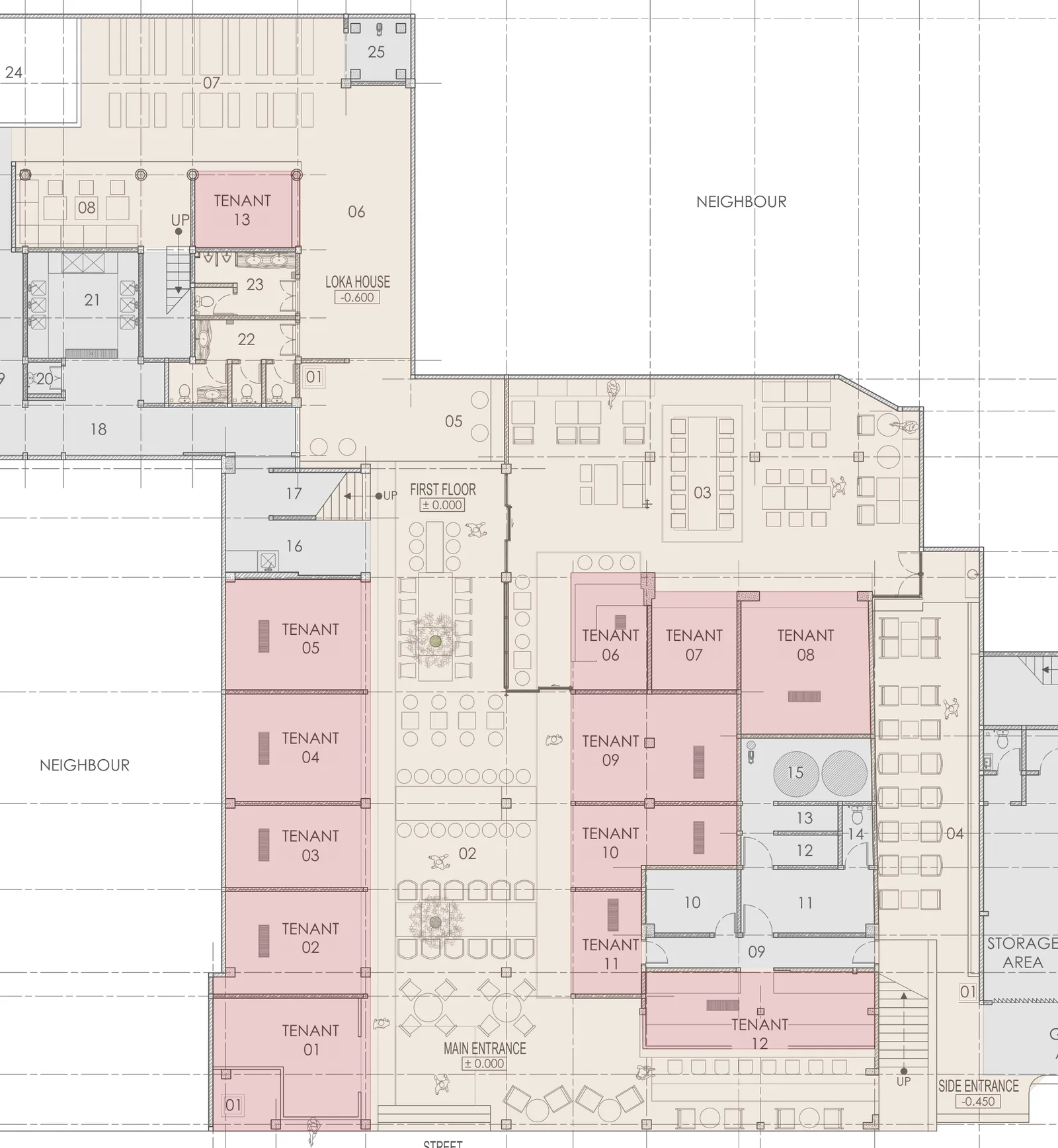 KORA Food Hall — First Floor Plan, 13 tenant units