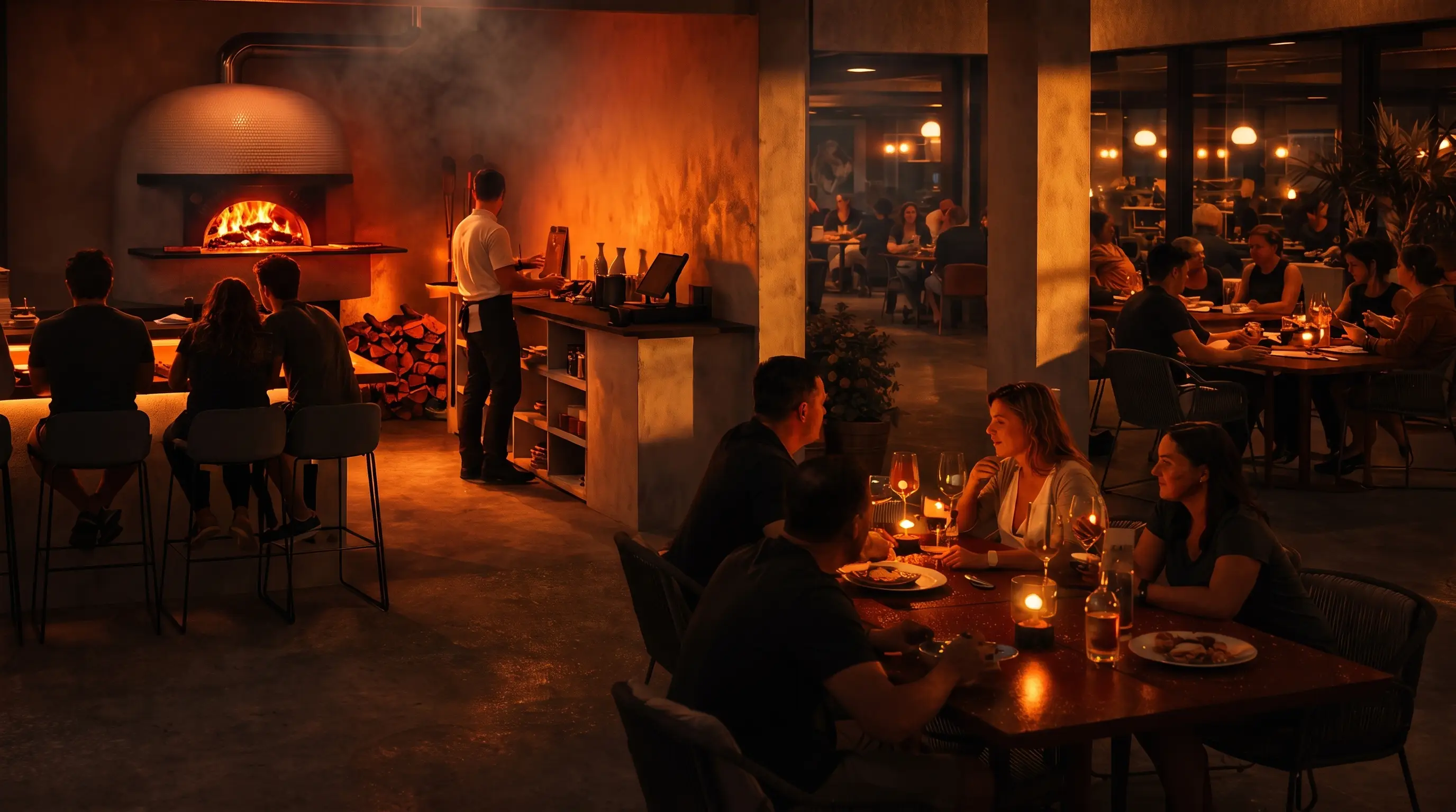 KORA Food Hall — warm atmospheric dining interior