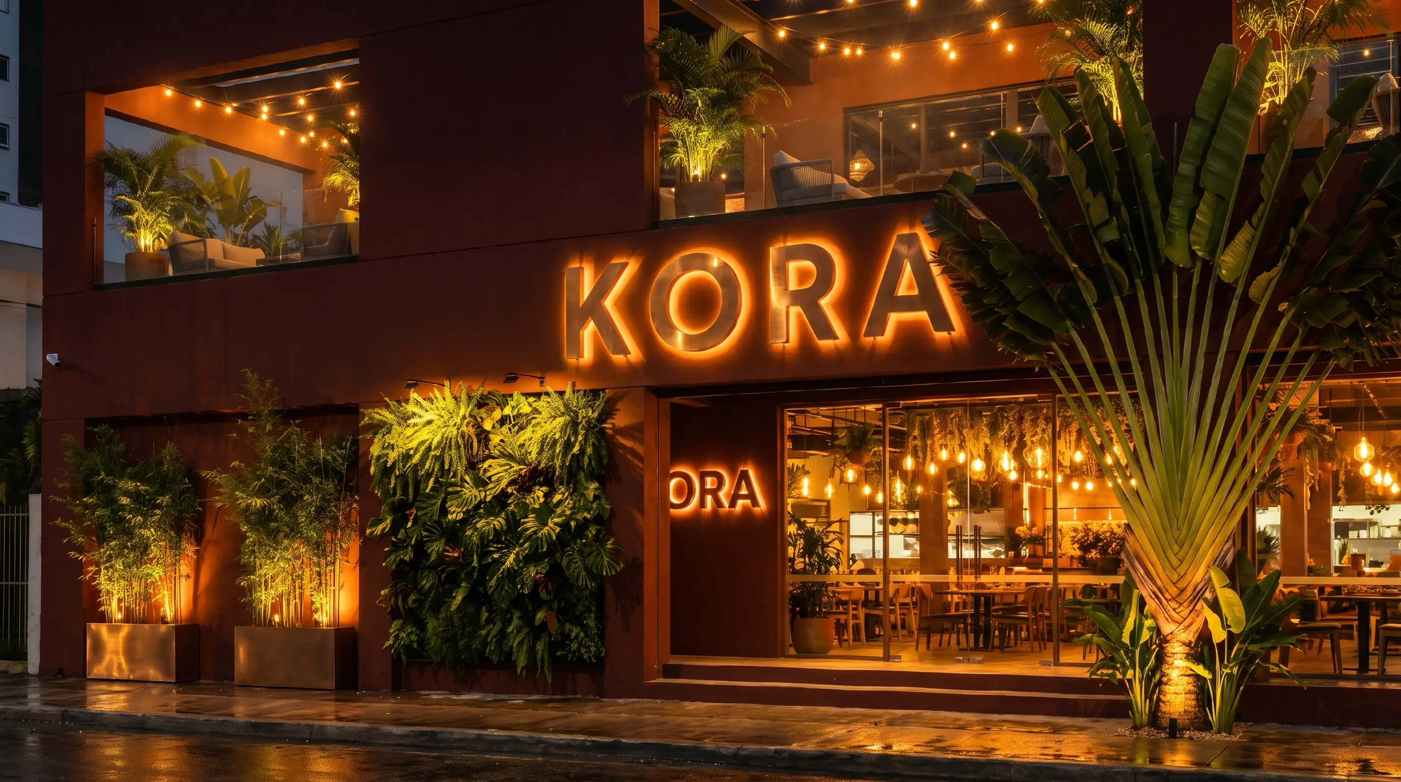 ORA Lounge entrance at night